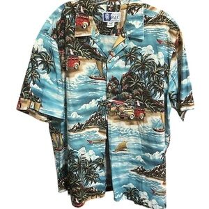RJC Hawaiian Blue and Brown Casual Hawaiian Button Down Shirt with Relaxed Fit